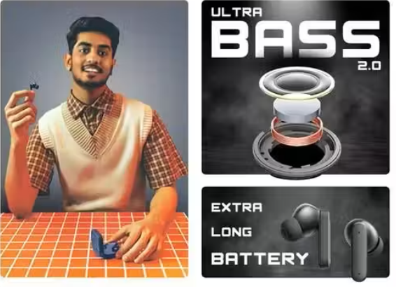 True Wireless Stereo (TWS) Earbuds with 2200mAh Battery Backup
