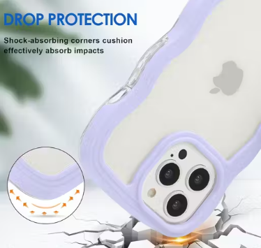 Back Cover Compatible with iPhone 14 Pro Max, Cute Curly Wave Frame Clear Case for Girls Women, Transparent Soft Silicone TPU Bumper Shockproof Protective Cover for iPhone 14 Pro Max