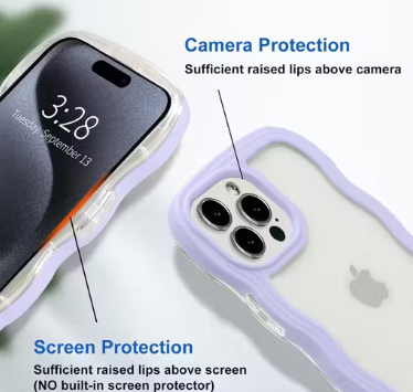 Back Cover Compatible with iPhone 14 Pro Max, Cute Curly Wave Frame Clear Case for Girls Women, Transparent Soft Silicone TPU Bumper Shockproof Protective Cover for iPhone 14 Pro Max
