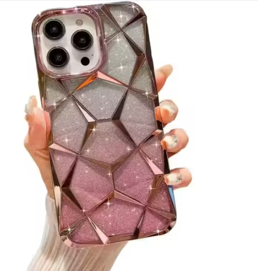 COMPATIBLE FOR Gradient Glitter Back Cover Case for Apple iPhone 13 PRO| Apple iPhone 13 Pro | Shockproof Luxury Electroplated 3D Cube Bling Shiny Soft TPU Case With Camera Protection for Women & Girls_13 PRO BLACK