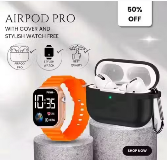 Stylish Headphones Earbuds With Best Quality LED Watch Wireless Bluetooth Headphones & Earphones Touch Sensor V5.1 With HD Mic And Active Noisz Cancellation Supported All Android & IOS Devices Bluetooth Headset (BT+ Black Cover, Watch, True Wireless)