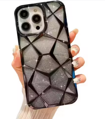 COMPATIBLE FOR Gradient Glitter Back Cover Case for Apple iPhone 13 PRO| Apple iPhone 13 Pro | Shockproof Luxury Electroplated 3D Cube Bling Shiny Soft TPU Case With Camera Protection for Women & Girls_13 PRO BLACK