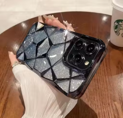 COMPATIBLE FOR Gradient Glitter Back Cover Case for Apple iPhone 13 PRO| Apple iPhone 13 Pro | Shockproof Luxury Electroplated 3D Cube Bling Shiny Soft TPU Case With Camera Protection for Women & Girls_13 PRO BLACK